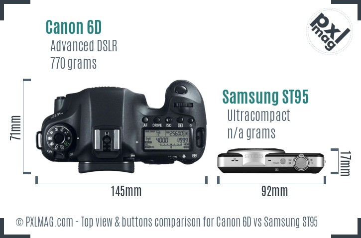 Canon 6D vs Samsung ST95 top view buttons comparison