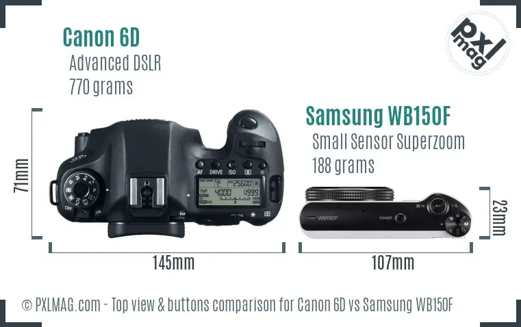 Canon 6D vs Samsung WB150F top view buttons comparison