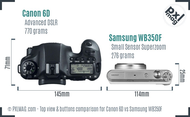 Canon 6D vs Samsung WB350F top view buttons comparison