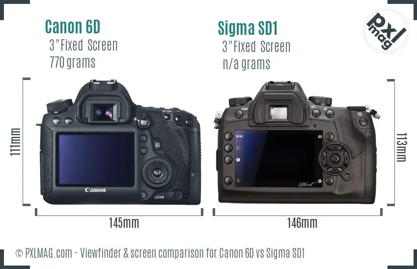 Canon 6D vs Sigma SD1 Screen and Viewfinder comparison