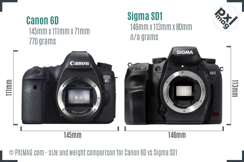 Canon 6D vs Sigma SD1 size comparison