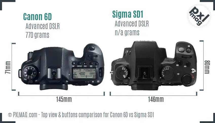 Canon 6D vs Sigma SD1 top view buttons comparison