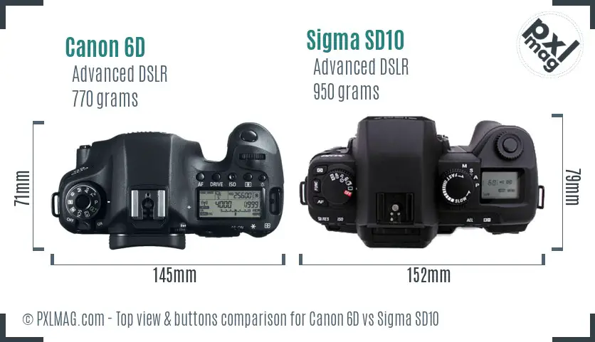 Canon 6D vs Sigma SD10 top view buttons comparison
