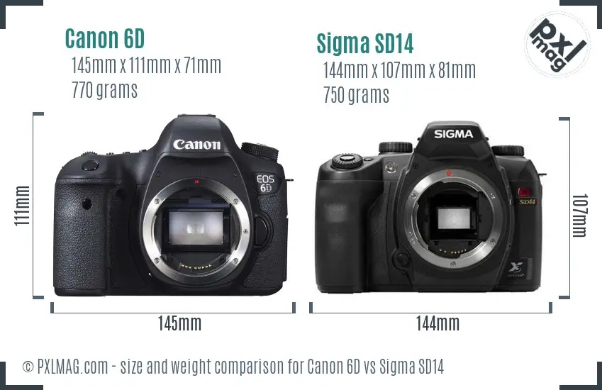 Canon 6D vs Sigma SD14 size comparison