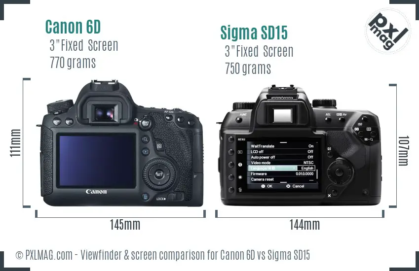 Canon 6D vs Sigma SD15 Screen and Viewfinder comparison