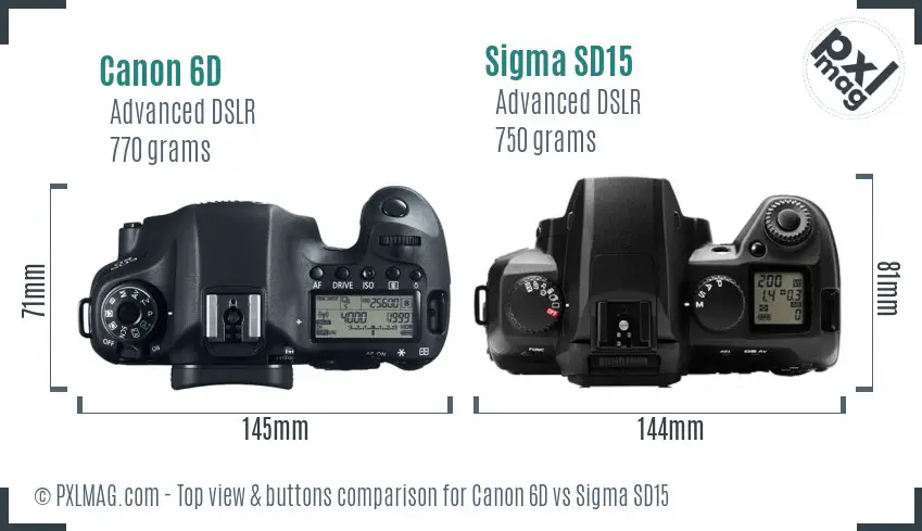 Canon 6D vs Sigma SD15 top view buttons comparison
