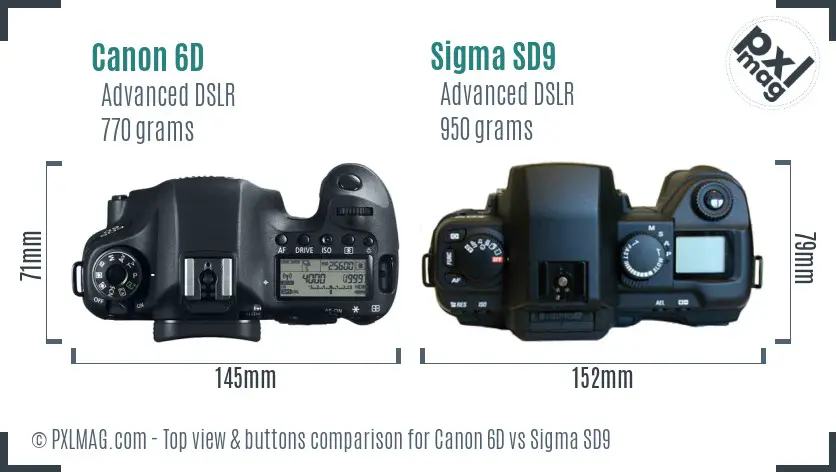 Canon 6D vs Sigma SD9 top view buttons comparison