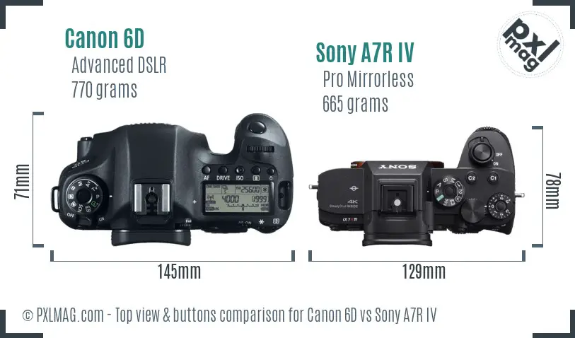 Canon 6D vs Sony A7R IV top view buttons comparison