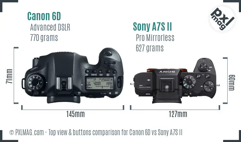 Canon 6D vs Sony A7S II top view buttons comparison Canon 6D vs Sony A7S II top view buttons comparison