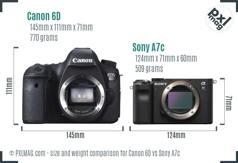 Canon 6D vs Sony A7c size comparison