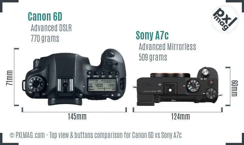 Canon 6D vs Sony A7c top view buttons comparison