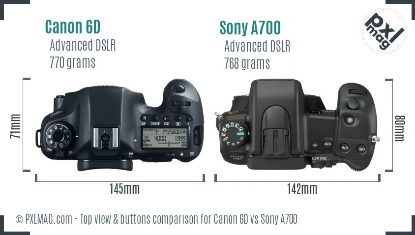 Canon 6D vs Sony A700 top view buttons comparison