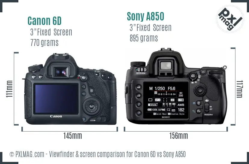 Canon 6D vs Sony A850 Screen and Viewfinder comparison