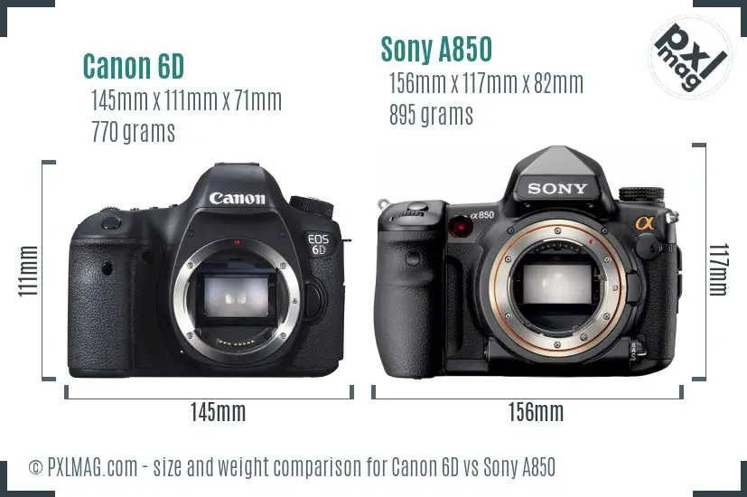 Canon 6D vs Sony A850 size comparison