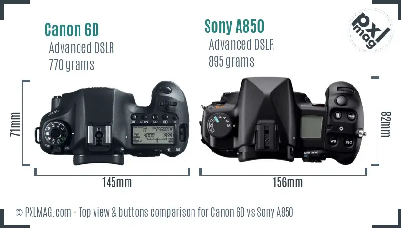 Canon 6D vs Sony A850 top view buttons comparison