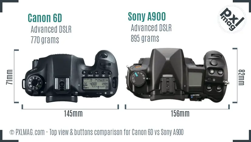 Canon 6D vs Sony A900 top view buttons comparison