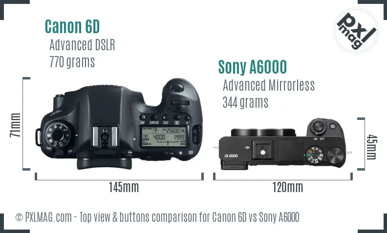 Canon 6D vs Sony A6000 top view buttons comparison