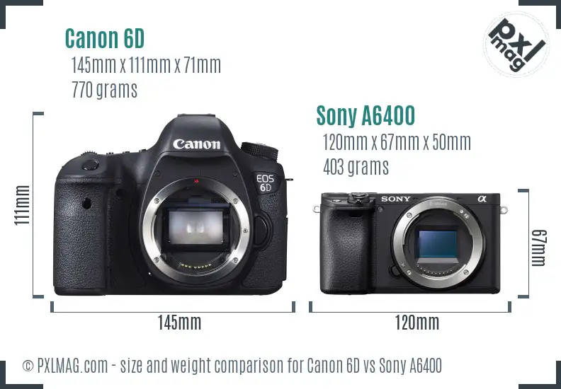 Canon 6D vs Sony A6400 size comparison Canon 6D vs Sony A6400 size comparison