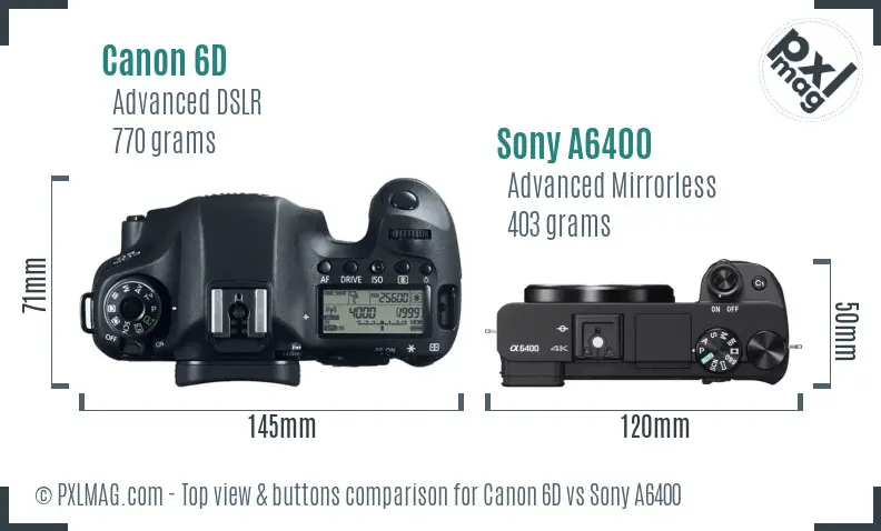 Canon 6D vs Sony A6400 top view buttons comparison Canon 6D vs Sony A6400 top view buttons comparison