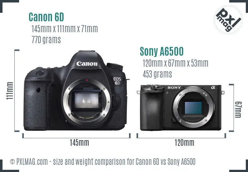 Canon 6D vs Sony A6500 size comparison