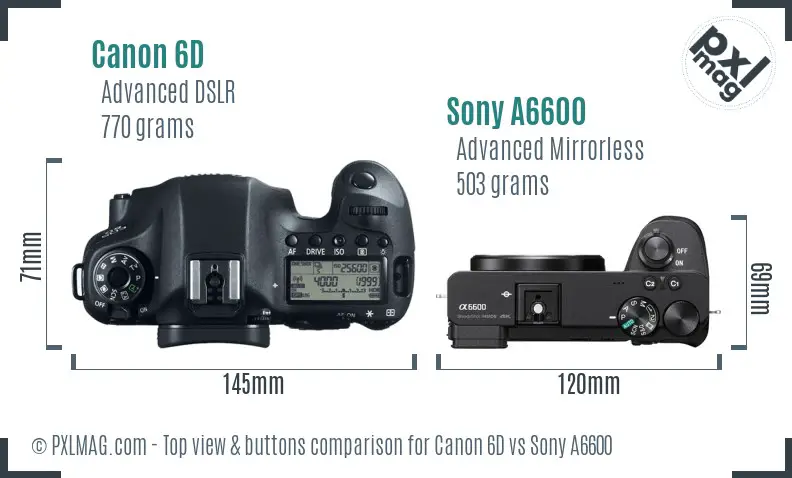 Canon 6D vs Sony A6600 top view buttons comparison Canon 6D vs Sony A6600 top view buttons comparison