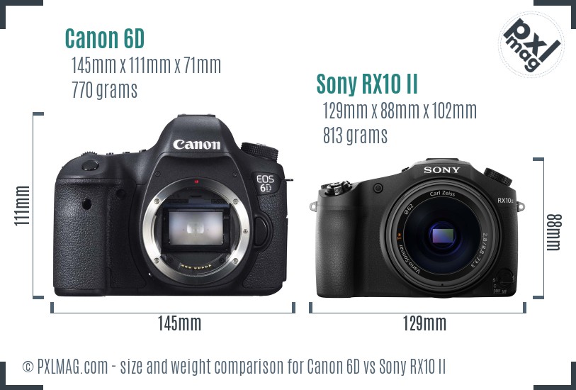 Canon 6D vs Sony RX10 II size comparison