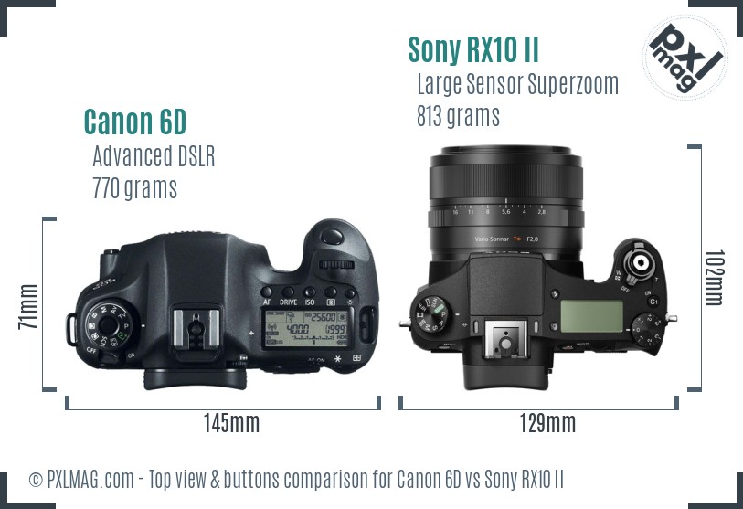 Canon 6D vs Sony RX10 II top view buttons comparison