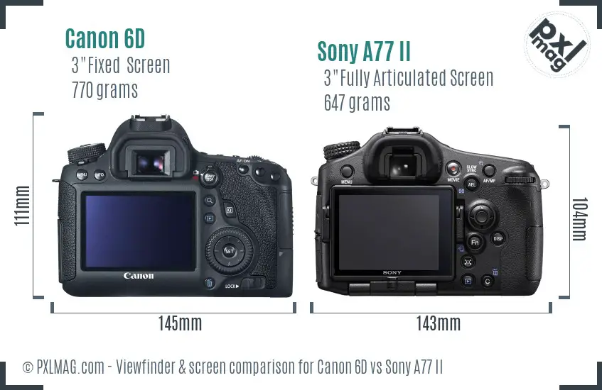 Canon 6D vs Sony A77 II Screen and Viewfinder comparison