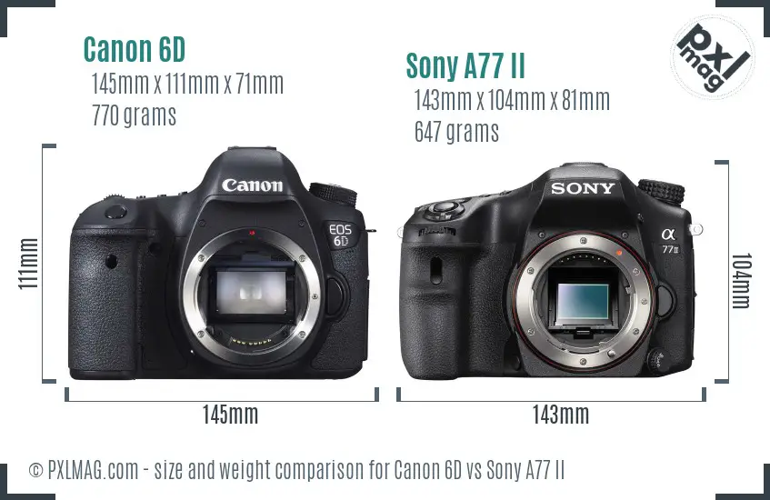 Canon 6D vs Sony A77 II size comparison