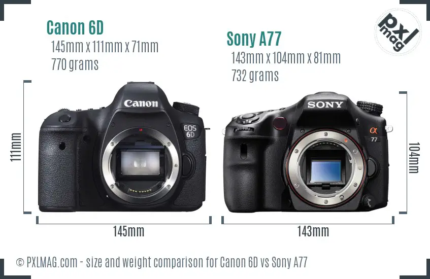 Canon 6D vs Sony A77 size comparison