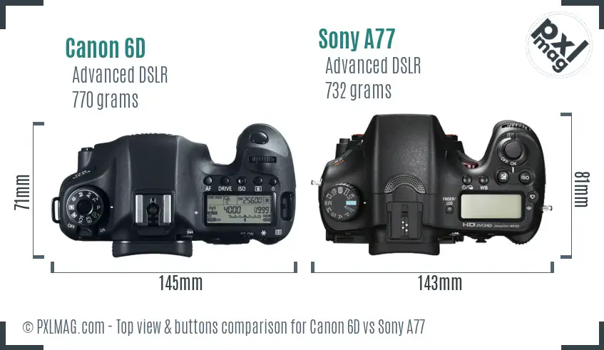 Canon 6D vs Sony A77 top view buttons comparison