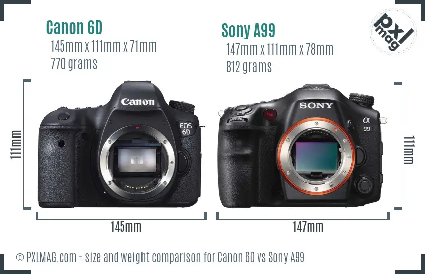 Canon 6D vs Sony A99 size comparison