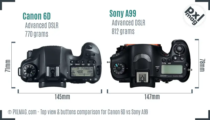 Canon 6D vs Sony A99 top view buttons comparison