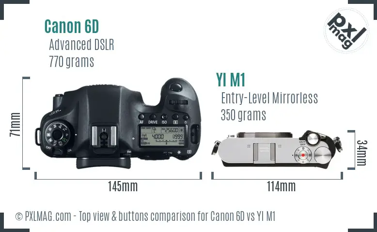 Canon 6D vs YI M1 top view buttons comparison