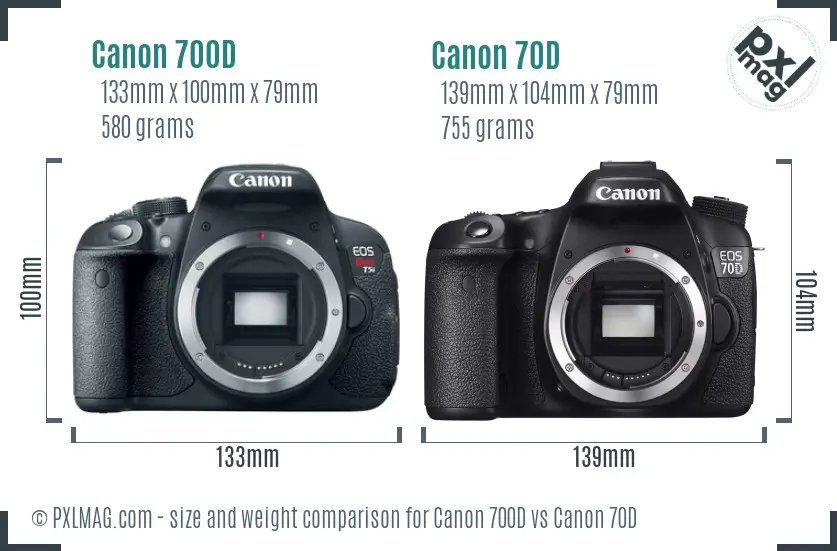 Canon 700D vs Canon 70D size comparison