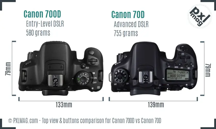 Canon 700D vs Canon 70D top view buttons comparison