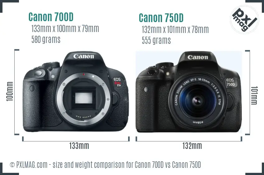 Canon 700D vs Canon 750D size comparison