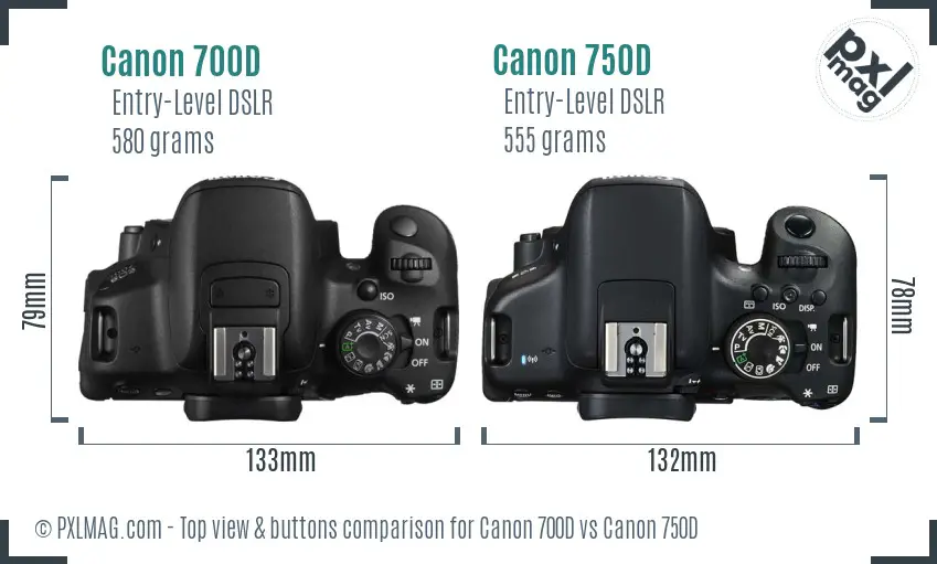 Canon 700D vs Canon 750D top view buttons comparison
