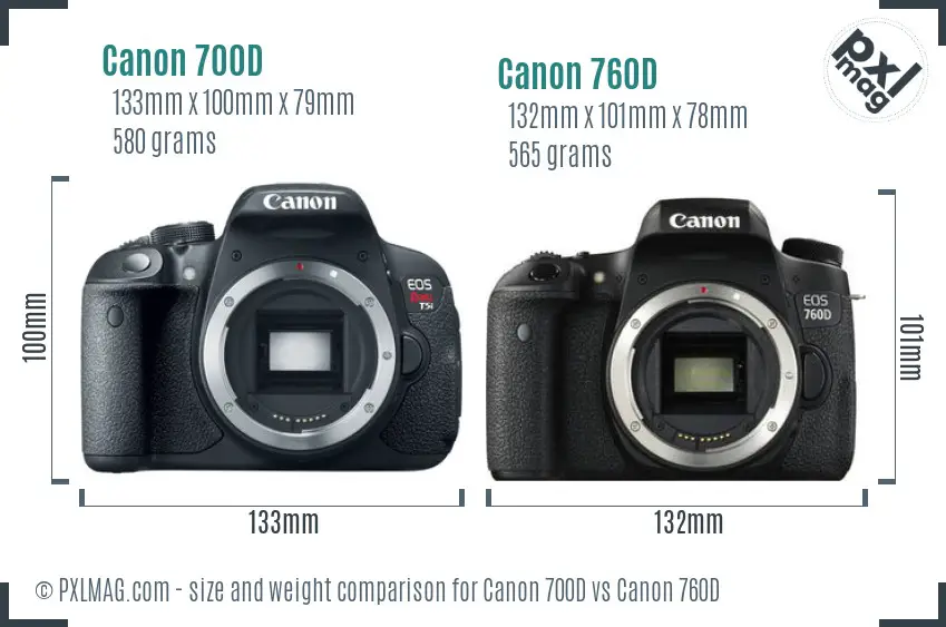 Canon 700D vs Canon 760D size comparison