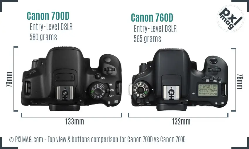 Canon 700D vs Canon 760D top view buttons comparison