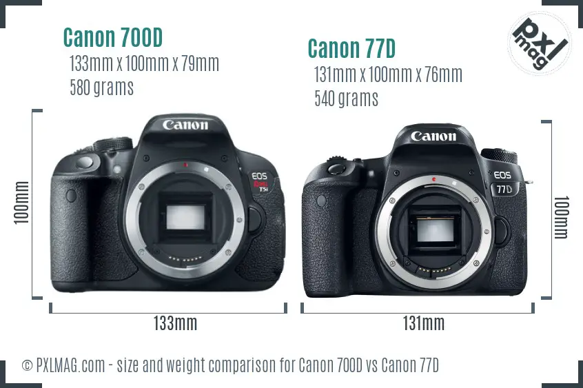 Canon 700D vs Canon 77D size comparison