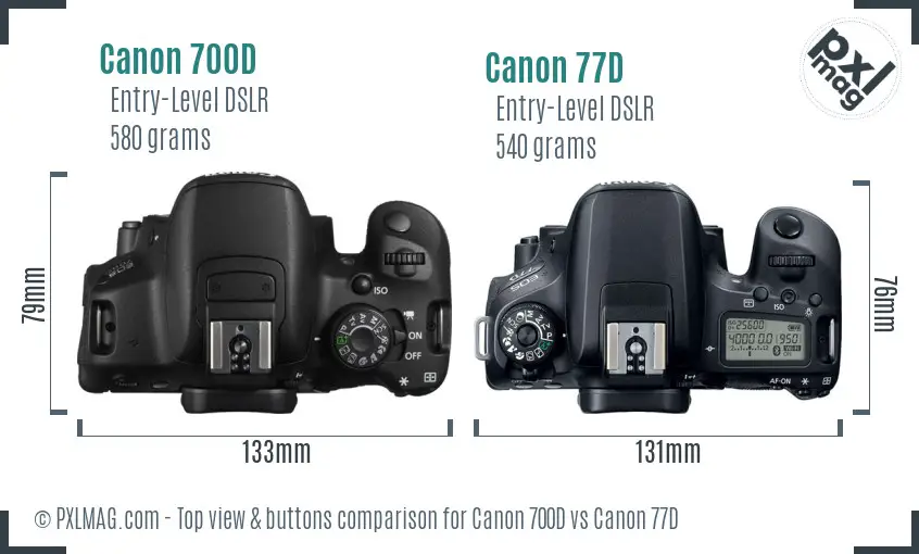 Canon 700D vs Canon 77D top view buttons comparison