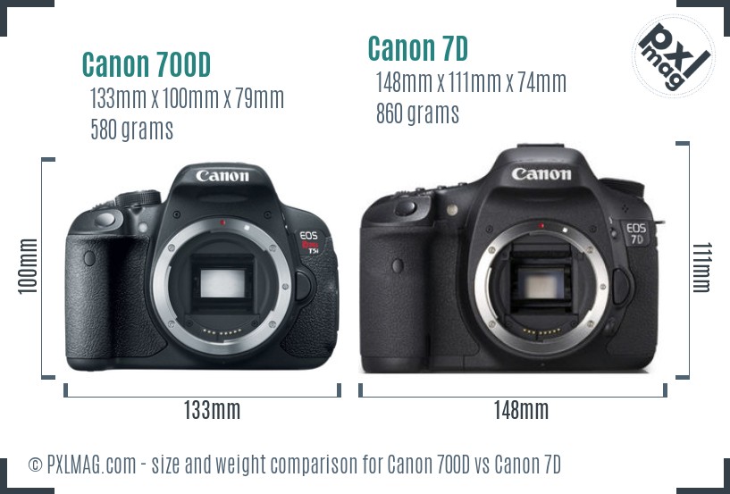 Canon 700D vs Canon 7D size comparison