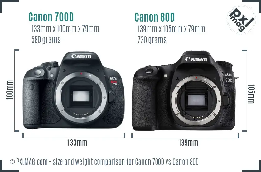 Canon 700D vs Canon 80D size comparison Canon 700D vs Canon 80D size comparison