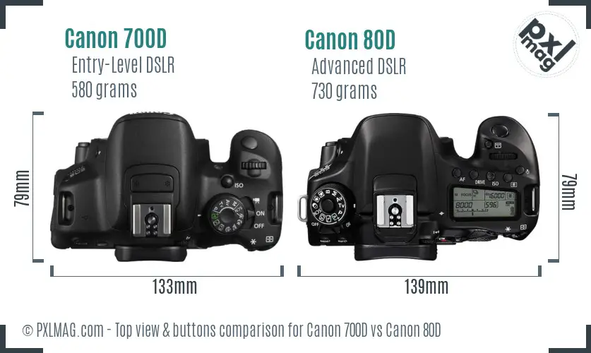 Canon 700D vs Canon 80D top view buttons comparison Canon 700D vs Canon 80D top view buttons comparison