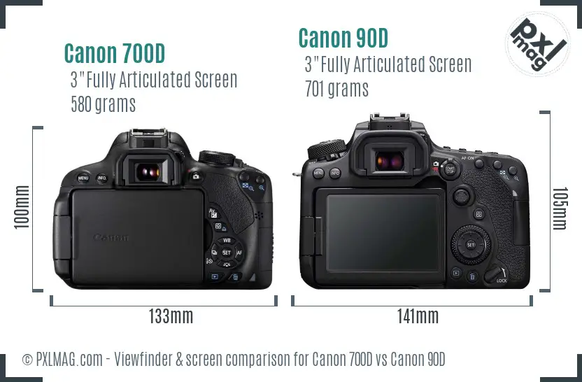 Canon 700D vs Canon 90D Screen and Viewfinder comparison