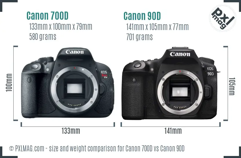 Canon 700D vs Canon 90D size comparison