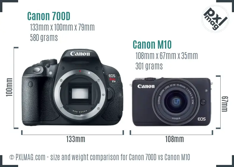 Canon 700D vs Canon M10 size comparison Canon 700D vs Canon M10 size comparison