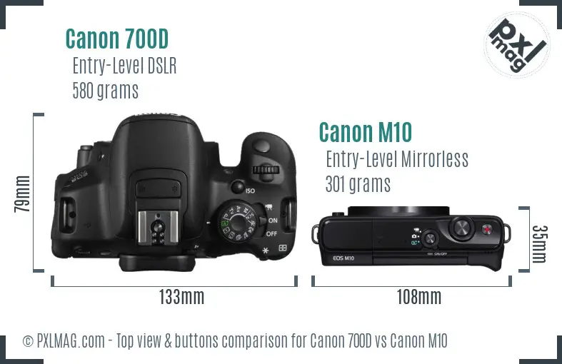 Canon 700D vs Canon M10 top view buttons comparison Canon 700D vs Canon M10 top view buttons comparison
