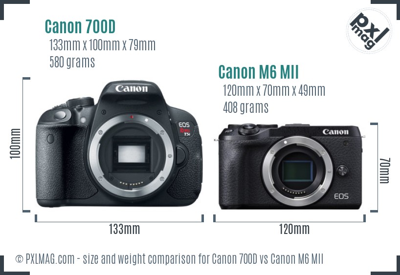 Canon 700D vs Canon M6 MII size comparison